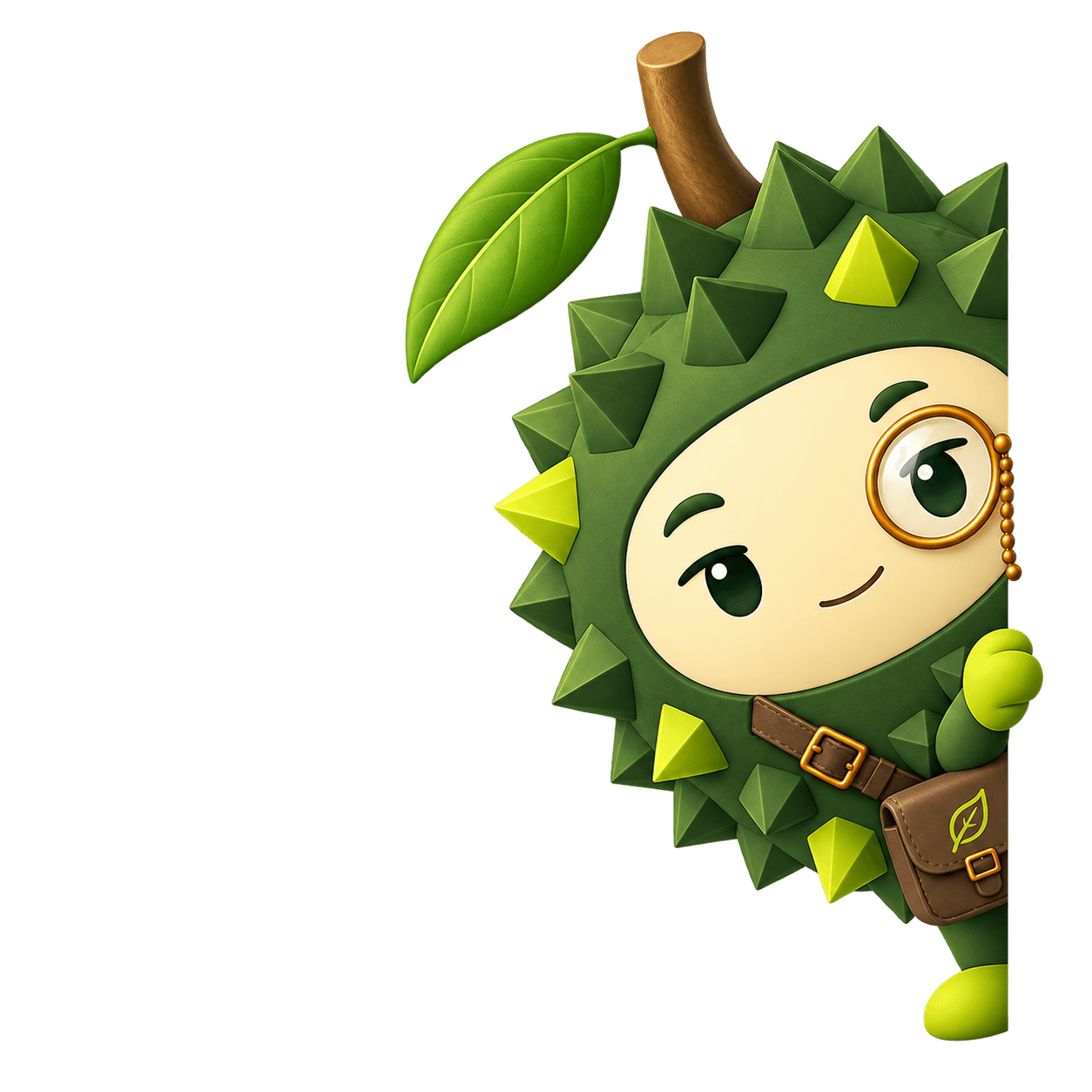 BiDora durian mascot peeking from the corner